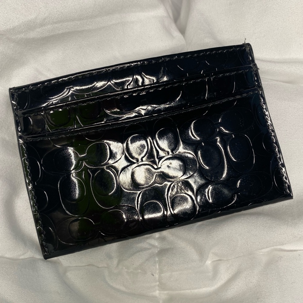 Coach Shiny Black Embossed Card Holder